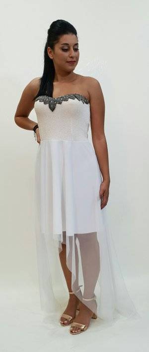 Φόρεμα ασύμμετρο με τούλινη φούστα